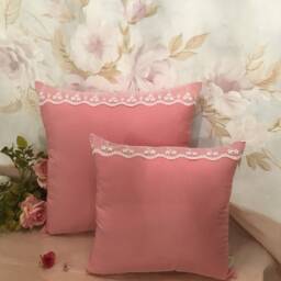 Pillow Cover in Taffeta & Deep Powder Pink Lace, Handmade Italy - thumbnail 4