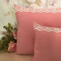 Pillow Cover in Taffeta & Deep Powder Pink Lace, Handmade Italy - thumbnail 2