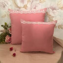 Pillow Cover in Taffeta & Deep Powder Pink Lace, Handmade Italy - thumbnail 3