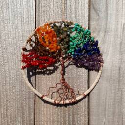 Rainbow Chakra Stone Tree Of Life, Wire Wrapped Wall Hanging - thumbnail 3