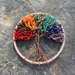 Rainbow Chakra Stone Tree Of Life, Wire Wrapped Wall Hanging