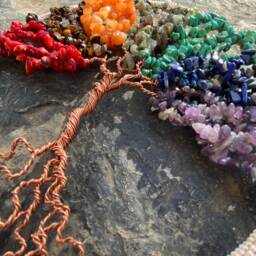 Rainbow Chakra Stone Tree Of Life, Wire Wrapped Wall Hanging - thumbnail 2