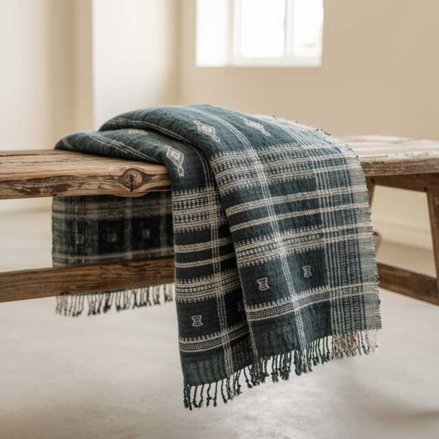 Charcoal Black Indian Wool Throw Blanket, Handwoven Sofa Coverlet With Dramatic Bed Layer - Onyx - image 1