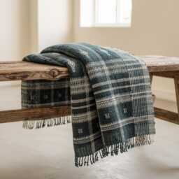 Charcoal Black Indian Wool Throw Blanket, Handwoven Sofa Coverlet With Dramatic Bed Layer - Onyx - thumbnail 1