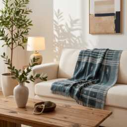 Charcoal Black Indian Wool Throw Blanket, Handwoven Sofa Coverlet & Bed Runner - Onyx - thumbnail 4