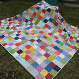Handmade Patchwork Quilt Queen Size Cotton Bedding, Retro Primary Colors - thumbnail 4