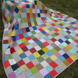 Handmade Patchwork Quilt Queen Size Cotton Bedding, Retro Primary Colors - thumbnail 2