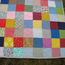 Handmade Patchwork Quilt Queen Size Cotton Bedding, Retro Primary Colors - thumbnail 3