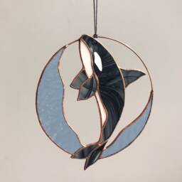 stain Glass Suncatcher Whale. Blue Home House Decor. Window Wall Corner Decoration - thumbnail 3