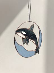 stain Glass Suncatcher Whale. Blue Home House Decor. Window Wall Corner Decoration - thumbnail 1