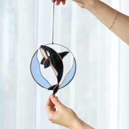 stain Glass Suncatcher Whale. Blue Home House Decor. Window Wall Corner Decoration - thumbnail 2