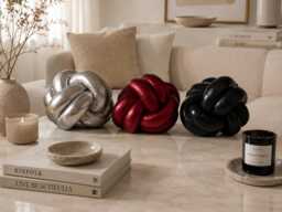 Knot Pillow Silver Black Red, Metallic Cushion, Decorative Throw Pillow, Modern Home Decor, Sofa Bed Accent, Minimalist Designer Gift - thumbnail 1