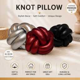 Knot Pillow Silver Black Red, Metallic Cushion, Decorative Throw Pillow, Modern Home Decor, Sofa Bed Accent, Minimalist Designer Gift - thumbnail 3