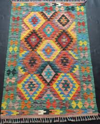 Kilim Rug Multicolour, Handmade Artisan Afghan Turkish Aztec Geometric Wool 145x100 cm - thumbnail 1