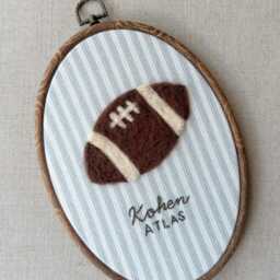 Personalized Football Nursery Wall Art - Custom Needle Felt Sports Decor With Baby Name Handmade Embroidered Keepsake For Boys' Room - thumbnail 2