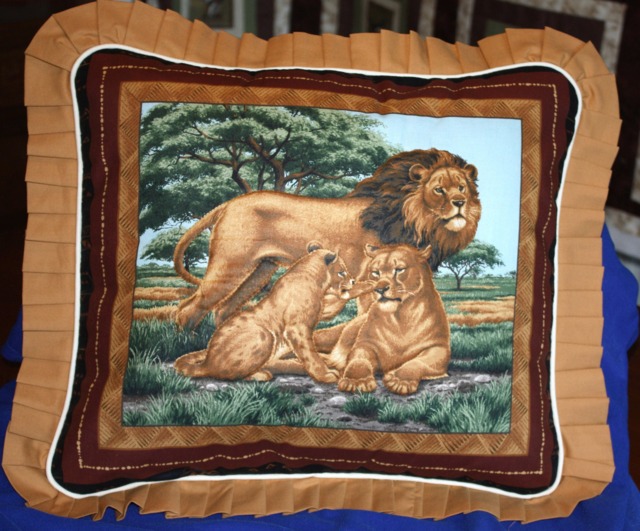Quilted Cushion - Lion Family, Wildlife Cushions, Big Cats Cushion, Christmas Gifts, Birthday Housewarming New Home Gift