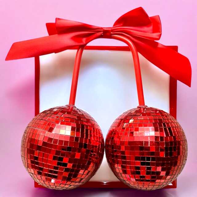 Red Cherry Bow Disco Ball 3D Resin Wall Art/Mirror Dopamine Decor/ Sculpture/ Fake Food/ Cherry Art/ - image 1