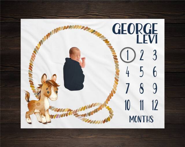 Horse Milestone Blanket Month Baby Growth Tracker Soft Shower Gift Newborn Boy Watch Me Grow Cowboy - image 1