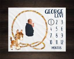 Horse Milestone Blanket Month Baby Growth Tracker Soft Shower Gift Newborn Boy Watch Me Grow Cowboy