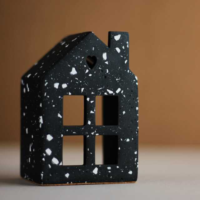 Handcrafted Black Terrazzo Jesmonite House Soft Led Glow Decor - image 1
