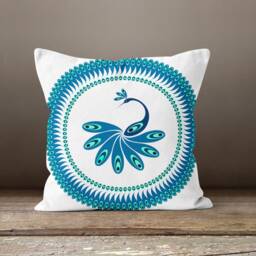 Peacock Cushion Cover-Peacock Feather Pillow Case-Decorative Cover-Living Room Case-Gift For Her Cushion-Handmade Material - thumbnail 3