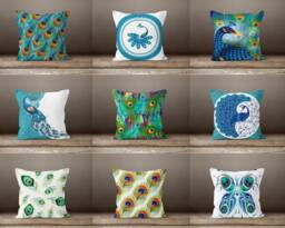 Peacock Cushion Cover-Peacock Feather Pillow Case-Decorative Cover-Living Room Case-Gift For Her Cushion-Handmade Material - thumbnail 1
