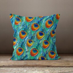 Peacock Cushion Cover-Peacock Feather Pillow Case-Decorative Cover-Living Room Case-Gift For Her Cushion-Handmade Material - thumbnail 2