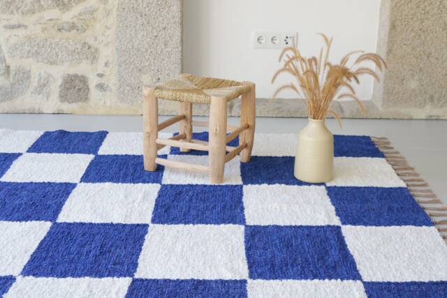 Checkerboard Blue & White 5x7 Rug , Living Room Rug, Check Area Kids Bohemian Ethnic Bedroom Washable Rug - image 1