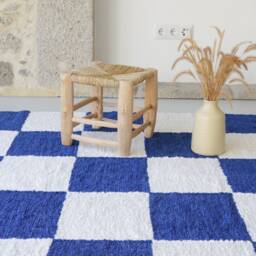 Checkerboard Blue & White 5x7 Rug , Living Room Rug, Check Area Kids Bohemian Ethnic Bedroom Washable Rug - thumbnail 4