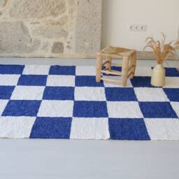 Checkerboard Blue & White 5x7 Rug , Living Room Rug, Check Area Kids Bohemian Ethnic Bedroom Washable Rug - thumbnail 2