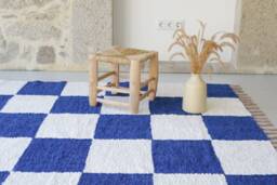 Checkerboard Blue & White 5x7 Rug , Living Room Rug, Check Area Kids Bohemian Ethnic Bedroom Washable Rug - thumbnail 1