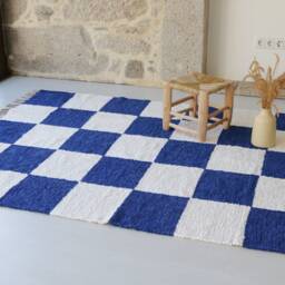 Checkerboard Blue & White 5x7 Rug , Living Room Rug, Check Area Kids Bohemian Ethnic Bedroom Washable Rug - thumbnail 3