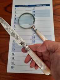 Upcycled Vintage Desk Set With Magnifying Glass & Silver Plated Opener, Mother Of Pearl Handles, Perfect Gift For Retirement Or Home Office - thumbnail 1