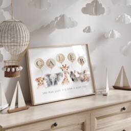 Personalized Safari Animal Nursery Print Baby Birth Stats, Playroom Decor With Name - thumbnail 2