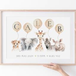 Personalized Safari Animal Nursery Print Baby Birth Stats, Playroom Decor With Name - thumbnail 3