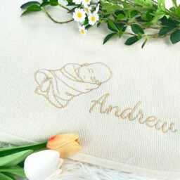 Hand-Embroidered Baby Portrait Blanket Personalized Cotton Keepsake - thumbnail 3