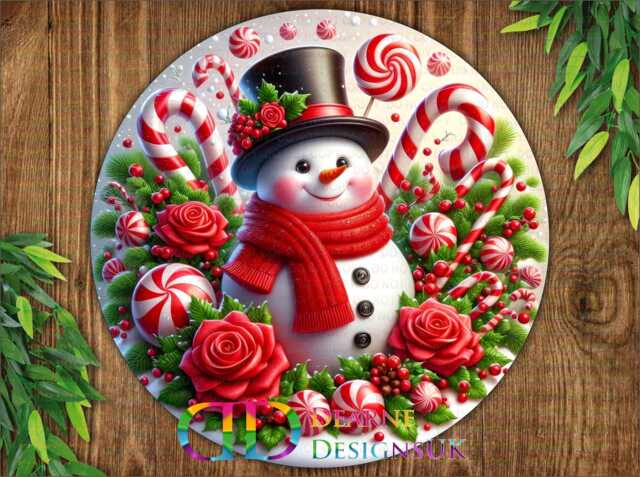 Snowman Candy Sign, Wreath Christmas Snowman Merry Xmas Wreath, Candy Cane Snowman, Sign - image 1