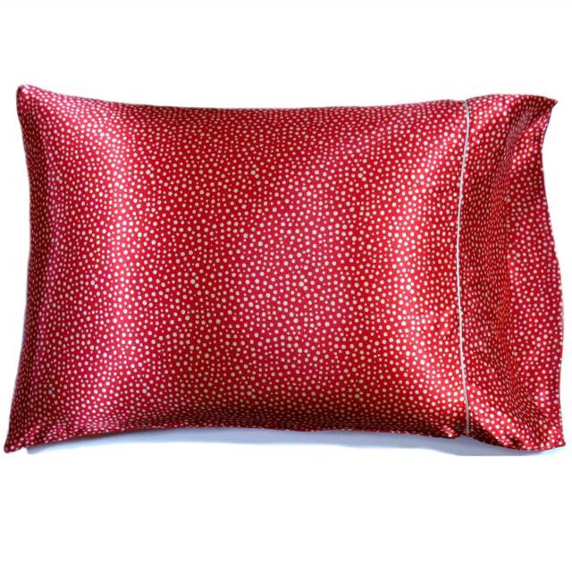 Cranberry Polka Dot Satin Travel Pillowcase, Washable Luxury