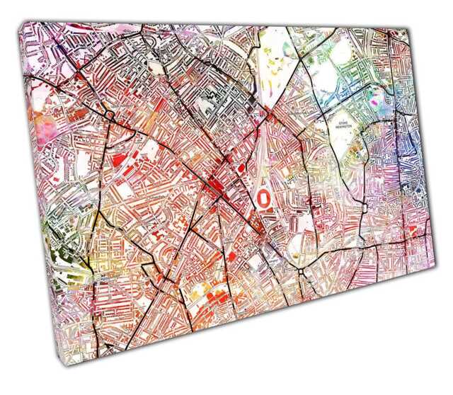 Arsenal London Street Map Watercolour Wall Art Print Ready To Hang Decor For Home Office - image 1