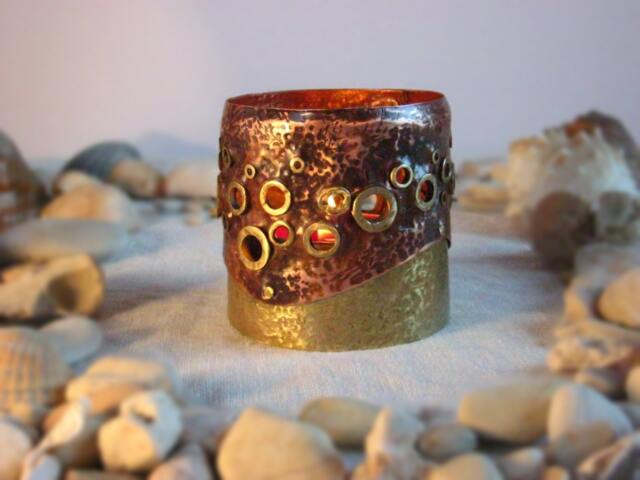 Hammered Copper Brass Tealight Holder - Rustic Boho Candle Decor - image 1