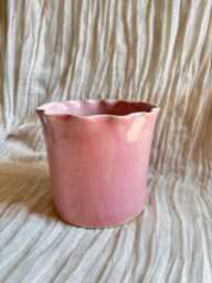 Candy Floss Pink Scalloped Planter, Handmade Glazed Pot, Pink Plant Large Green Vessel, Unique British Gift, Handcrafted Pots