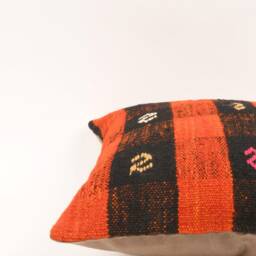 Handwoven Kilim Pillow Cover Vintage Turkish Wool, 16x16 Inches - thumbnail 4