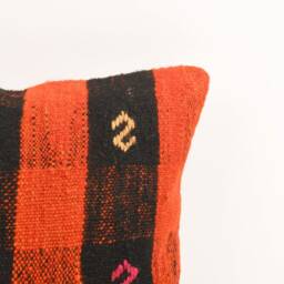 Handwoven Kilim Pillow Cover Vintage Turkish Wool, 16x16 Inches - thumbnail 2