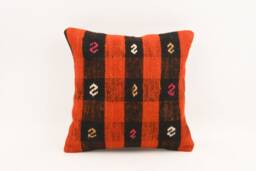 Handwoven Kilim Pillow Cover Vintage Turkish Wool, 16x16 Inches - thumbnail 1