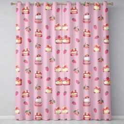 Cute Strawberry Cake Cherry Dessert Seamless Pattern Rose Pink Background Readymade Eyelet Ring Top Thermal 100% Blackout Curtains - thumbnail 2