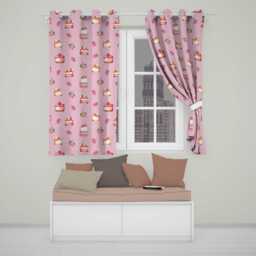 Cute Strawberry Cake Cherry Dessert Seamless Pattern Rose Pink Background Readymade Eyelet Ring Top Thermal 100% Blackout Curtains - thumbnail 1