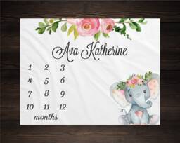 Baby Milestone Blanket Elephant Month Growth Tracker Fleece Shower Newborn Gift Minky Girl Nursery