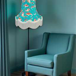 Japanese Koi Carp Lampshade With Ivory Cream Fringe, British Made Oriental Fabric Lamp Shade - thumbnail 2