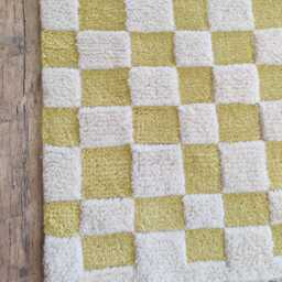 Handmade Checkered Wool Moroccan Rug, Boho White & Yellow Rug - 8x10 Ft - thumbnail 4