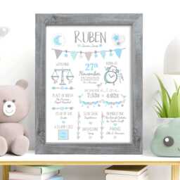 Personalised Baby Gift, Birth Stats Print, New Boy Details Nursery Wall Art, Newborn Keepsake, Poster - thumbnail 1